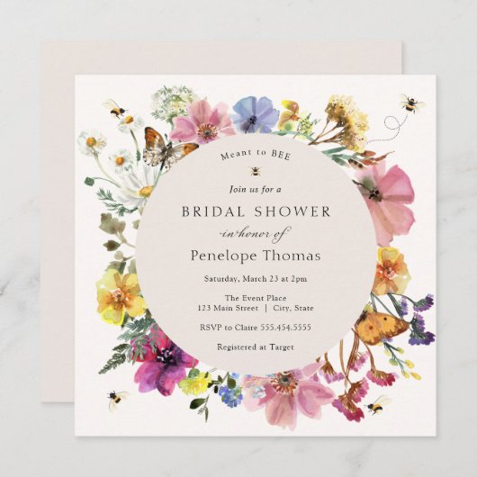Wildblumen und Bienen MidSummer Brautparty Einladung (Vorne/Hinten)