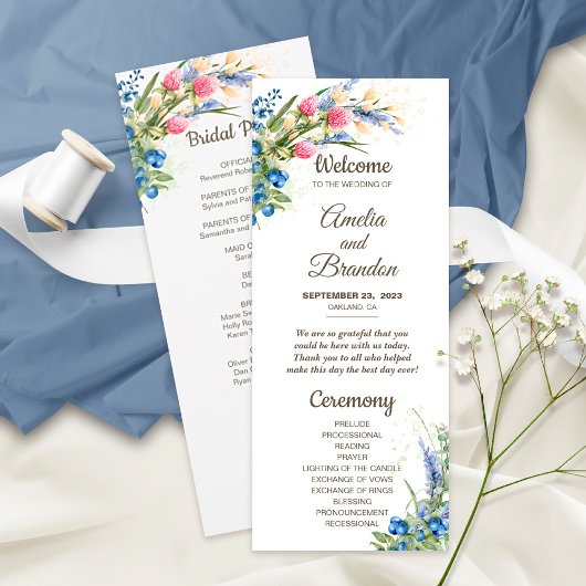 Wildblumen und Blueberry Rustic Wedding Program
