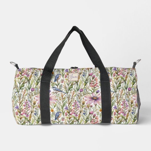Wildblumen und Bluebirds Duffle Bag (Vorderseite)