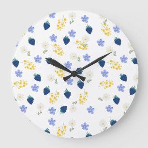 Wildblumen- und Brombeer-Blumenmuster Große Wanduhr