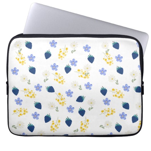 Wildblumen- und Brombeer-Blumenmuster Laptopschutzhülle (Vorderseite)