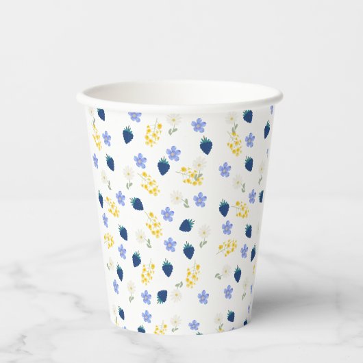 Wildblumen- und Brombeer-Blumenmuster Pappbecher (Vorderseite)