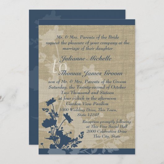 Wildblumen- und Burlap-Hochzeit Einladung (Vorne/Hinten)