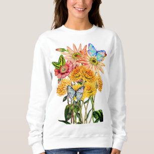 Wildblumen und drei Schmetterlinge Sweatshirt