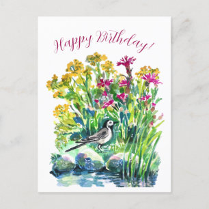 Wildblumen und eine Bachstelze Postkarte