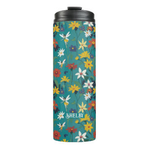 Wildblumen und Fairies Aquamarin Thermosbecher