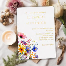 Wildblumen- und Goldfolien-Hochzeitseinladung