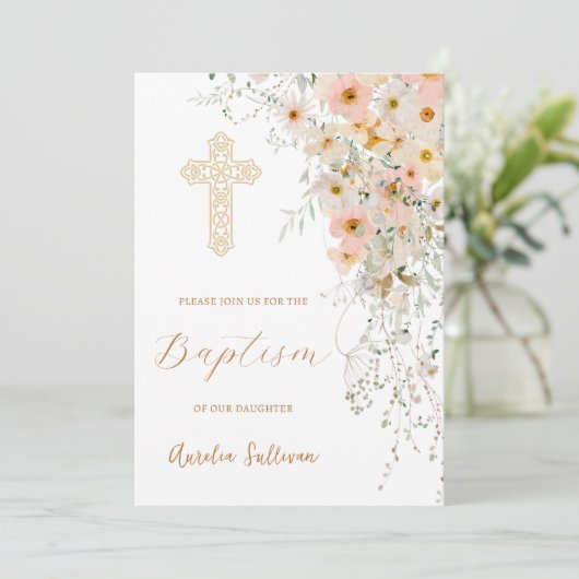 Wildblumen und Grüne Taufe Einladung (Stehend Vorderseite)