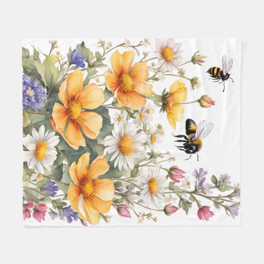 Wildblumen und Honigbienen Fleecedecke (Vorderseite (Horizontal))