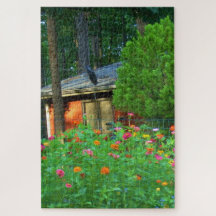 Wildblumen und Hütte