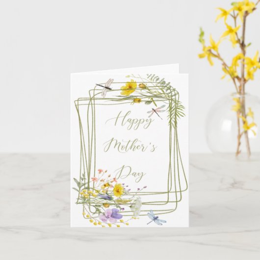 Wildblumen und Libellen Muttertag Karte (Gelbe Blume)