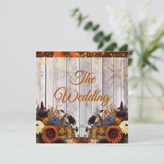 Wildblumen und Lichter bei Hochzeiten Einladung (Stehend Vorderseite)