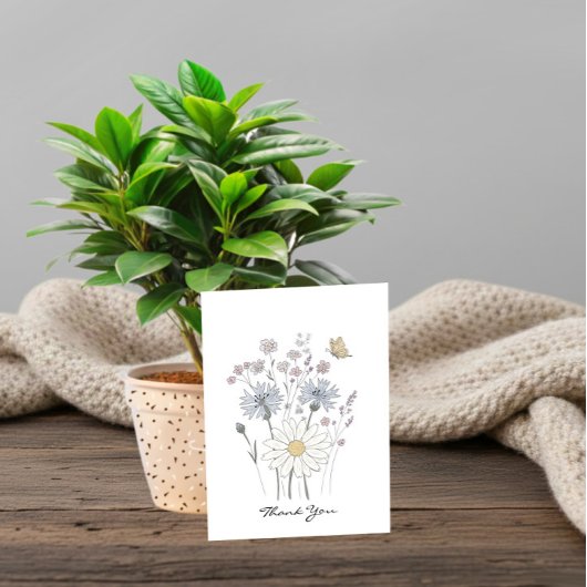 Wildblumen und Schmetterling Dankeskarte