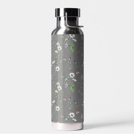 Wildblumen und Schmetterlinge auf Grau Trinkflasche (Links)