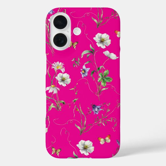 Wildblumen und Schmetterlinge auf Neon Pink Case-Mate iPhone Hülle (Rückseite)