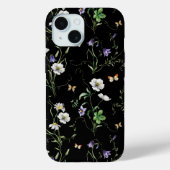 Wildblumen und Schmetterlinge auf Schwarz Case-Mate iPhone Hülle (Rückseite)