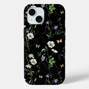 Wildblumen und Schmetterlinge auf Schwarz Case-Mate iPhone Hülle