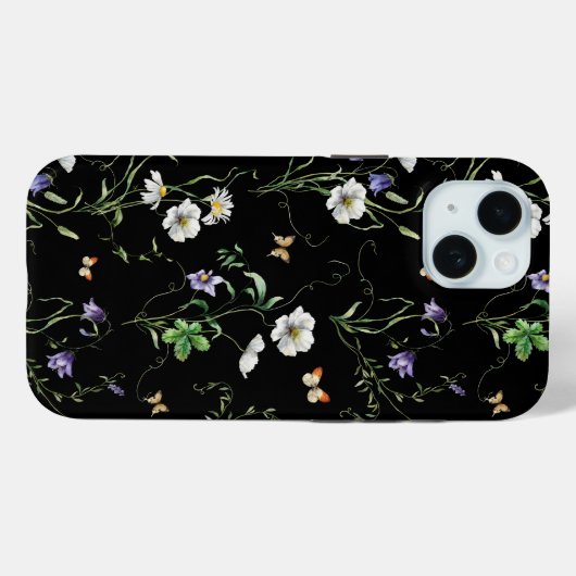Wildblumen und Schmetterlinge auf Schwarz Case-Mate iPhone Hülle (Rückseite (Horizontal))