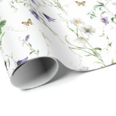 Wildblumen und Schmetterlinge auf Weiß Geschenkpapier (Rolleneckpunkt)