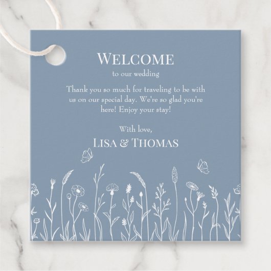 Wildblumen und Schmetterlinge Begrüßungsmarke Geschenkanhänger (Vorderseite)