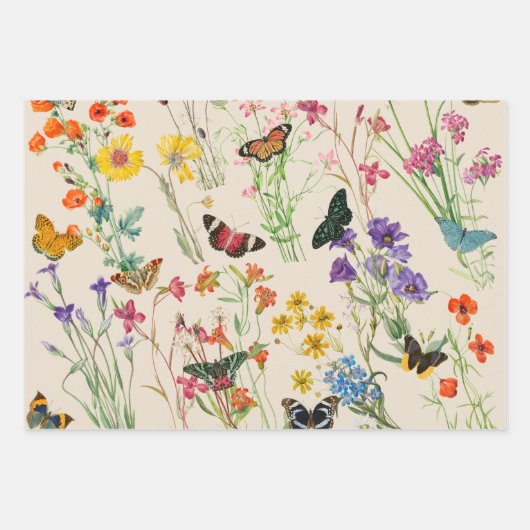 Wildblumen und Schmetterlinge Blumengarten Geschenkpapier Set (Vorderseite 2)