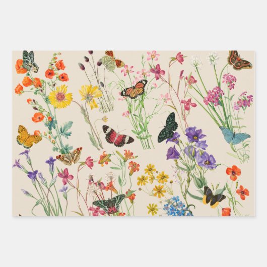 Wildblumen und Schmetterlinge Blumengarten Geschenkpapier Set (Vorderseite)