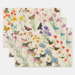 Wildblumen und Schmetterlinge Blumengarten Geschenkpapier Set