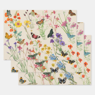 Wildblumen und Schmetterlinge Blumengarten Geschenkpapier Set