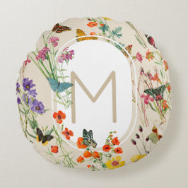 Wildblumen und Schmetterlinge Blumengarten Rundes Kissen