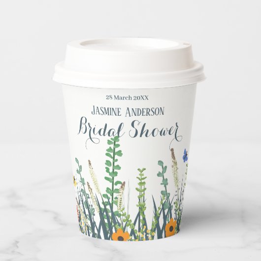 Wildblumen und Schmetterlinge Brautparty   Pappbecher (Vorderseite)