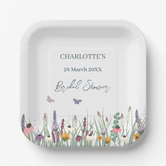 Wildblumen und Schmetterlinge Brautparty Party Pappteller (Vorderseite)