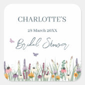 Wildblumen und Schmetterlinge Brautparty Party Quadratischer Aufkleber (Vorderseite)