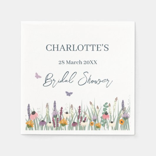 Wildblumen und Schmetterlinge Brautparty Party Serviette (Vorderseite)