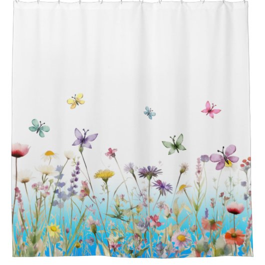 Wildblumen und Schmetterlinge Duschvorhang (Vorderseite)