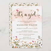 Wildblumen und Schmetterlinge | Elegante Babydusch Einladung (Vorne/Hinten)