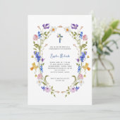 Wildblumen und Schmetterlinge Foto Erste Kommune Einladung (Stehend Vorderseite)