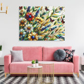 Wildblumen und Schmetterlinge für die Hartglaskons Leinwanddruck (Insitu (Wohnzimmer))