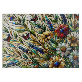 Wildblumen und Schmetterlinge für die Hartglaskons Schneidebrett
