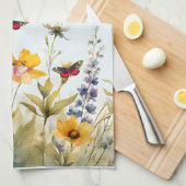 Wildblumen und Schmetterlinge Geschirrtuch (Viertel Falte)