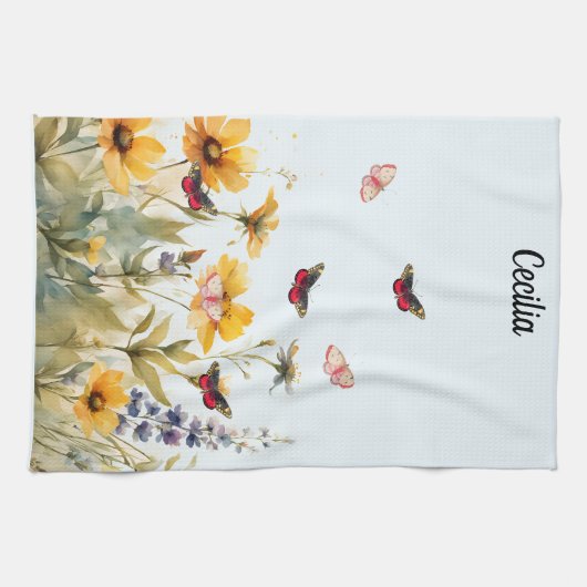 Wildblumen und Schmetterlinge Geschirrtuch (Horizontal)