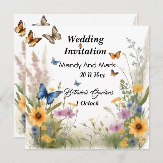 Wildblumen und Schmetterlinge, Hochzeiten Einladung (Vorne/Hinten)