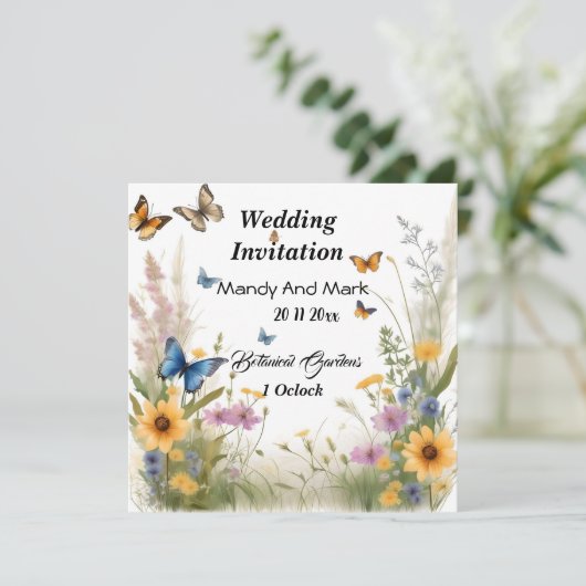 Wildblumen und Schmetterlinge, Hochzeiten Einladung (Stehend Vorderseite)