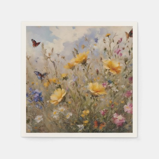 Wildblumen und Schmetterlinge Papier Napkin Serviette (Vorderseite)