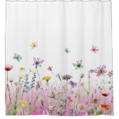 Wildblumen und Schmetterlinge rosa Farbverlauf Duschvorhang (Vorderseite)