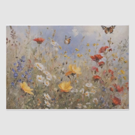 Wildblumen und Schmetterlinge Seidenpapier (Vorderseite)