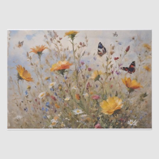 Wildblumen und Schmetterlinge Seidenpapier (Vorderseite)