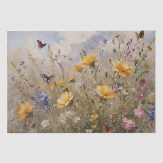 Wildblumen und Schmetterlinge Seidenpapier (Vorderseite)