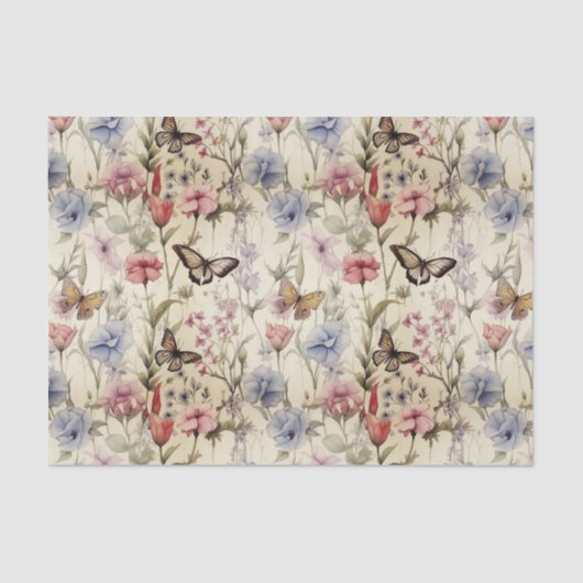 Wildblumen und Schmetterlinge Seidenpapier (Vorderseite)