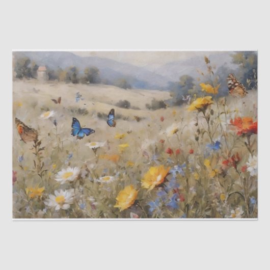 Wildblumen und Schmetterlinge Seidenpapier (Vorderseite)
