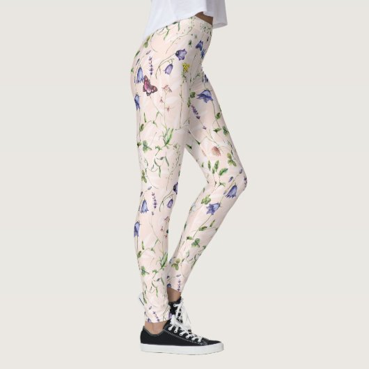 Wildblumen und Schmetterlinge Wasserfarben-Muster Leggings (Rechts)